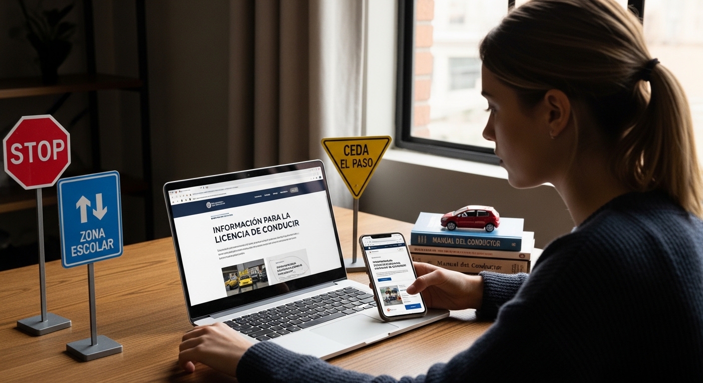 Persona buscando información sobre requisitos y precio de la licencia de conducción en Cali desde un computador. 