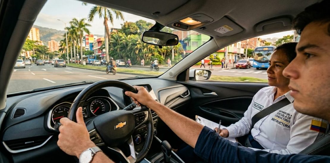 Conductor con instructor en calles de Cali